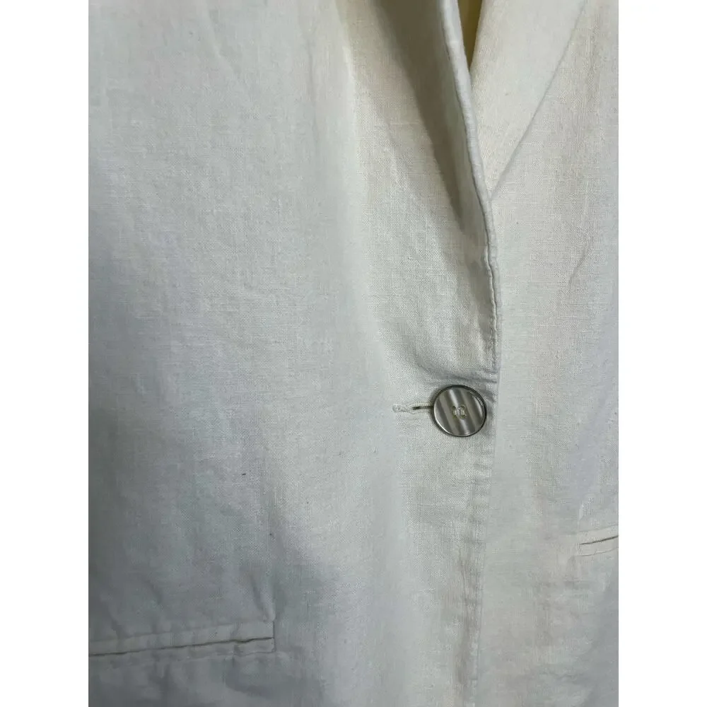 Brittany Sportswear Classic Linen Cotton Blended Cream One Button Blazer Size 6